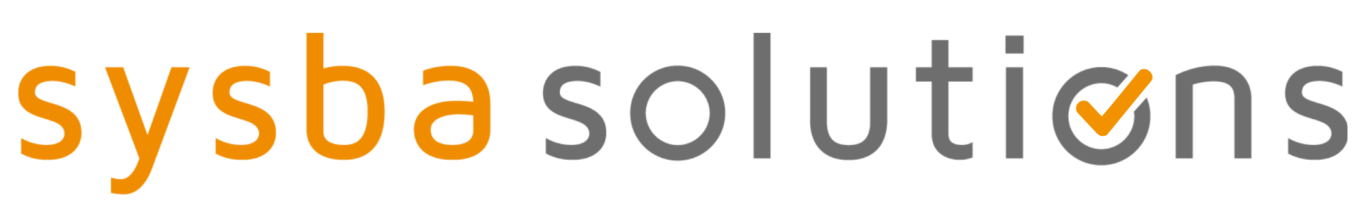 Logo von Sysba Solutions mit orangefarbenem "sysba" und grauem "solutions".